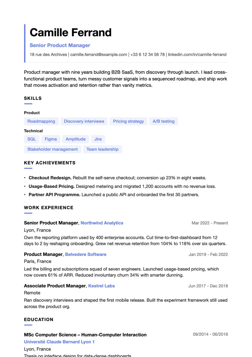 Preview of the Basic resume template