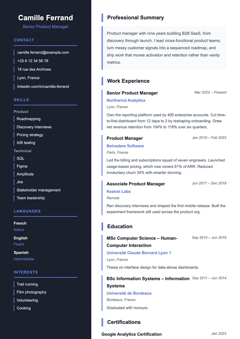 Preview of the Creative resume template