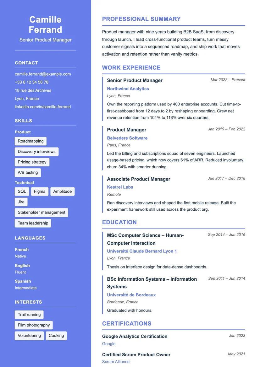 Preview of the Modern resume template